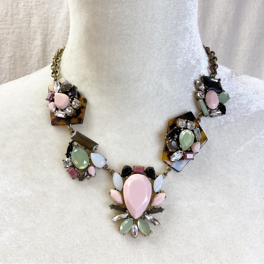 J Crew Faux tortoise Acrylic Gem Cluster Statement necklace